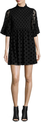 McQ Short-Sleeve Smocked Polka-Dot Mini Dress, Black
