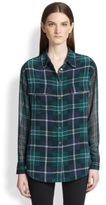 Thumbnail for your product : Equipment Signature Silk Sheer-Sleeved Plaid Shirt
