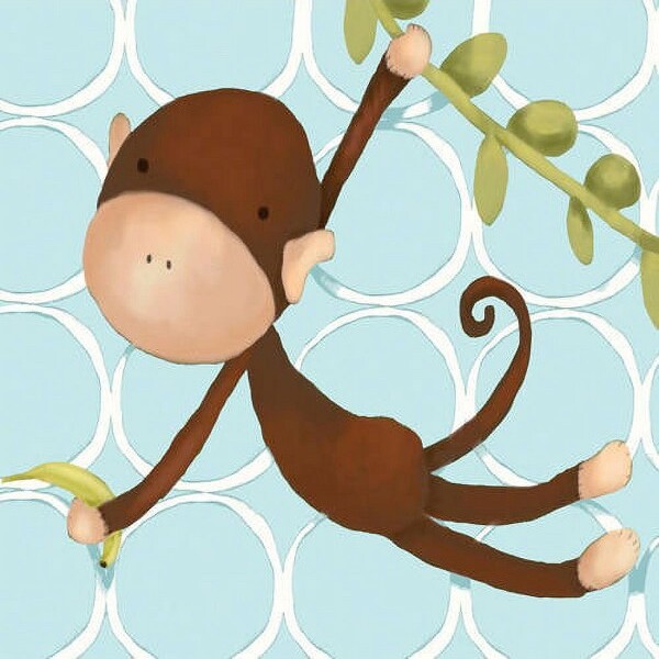 Oopsy Daisy Fine Art For Kids OopsyDaisy'sHangingMonkey-BlueCanvasWallArt-Size10x10