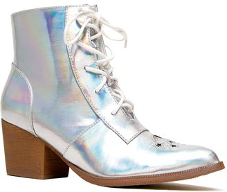 Y.R.U. YRU Shoes AURA Holographic Lace Up Ankle Boot Bootie