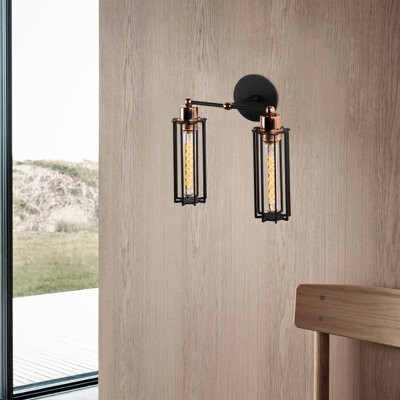 East Urban Home Industrial Wall Lamp Black Metal Body 11.0 in Diameter x 11.8 in Height | Socket Type: 2 x E27 Max 40W | IP20 Rated | Perfect for Modern & Vintage D