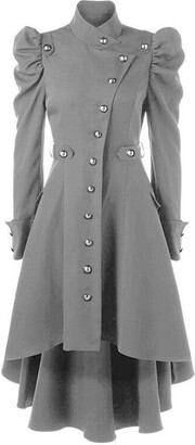 Alwayswin Women's Dress Jacket Lapels Wool Coat Retro Gothic Coat Warm Winter  Jacket Long Solid Wool Coats Button Cardigan Medieval Windbreaker Trench  Coat Outwear - ShopStyle