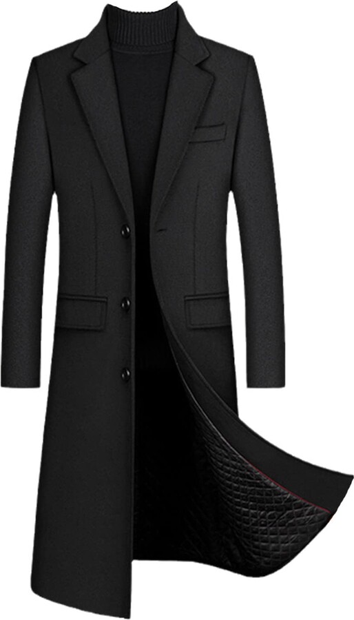 JNKIHAPOT Long Wool Trench Coat Men's Winter Cashmere Coat Slim Fit