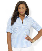 Thumbnail for your product : Lauren Ralph Lauren Plus Long-Sleeved Striped Cotton Shirt