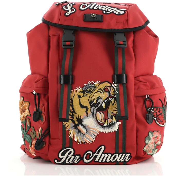 gucci tiger embroidered backpack
