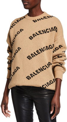Balenciaga Wool Logo Long-Sleeve Crewneck Sweater - ShopStyle