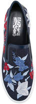 Thumbnail for your product : Ferragamo embroidered denim slip-on sneakers
