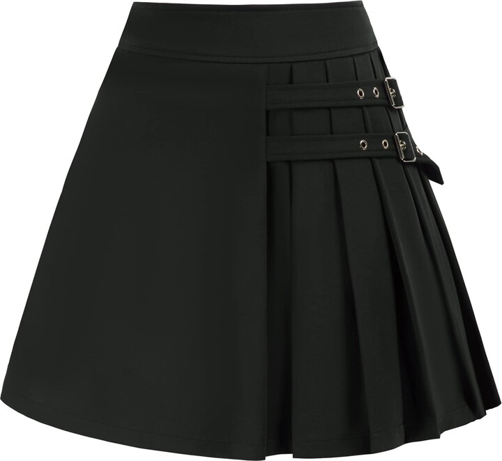 SCARLET DARKNESS Steampunk Elastic Waist Pleated A-Line Plaided ...