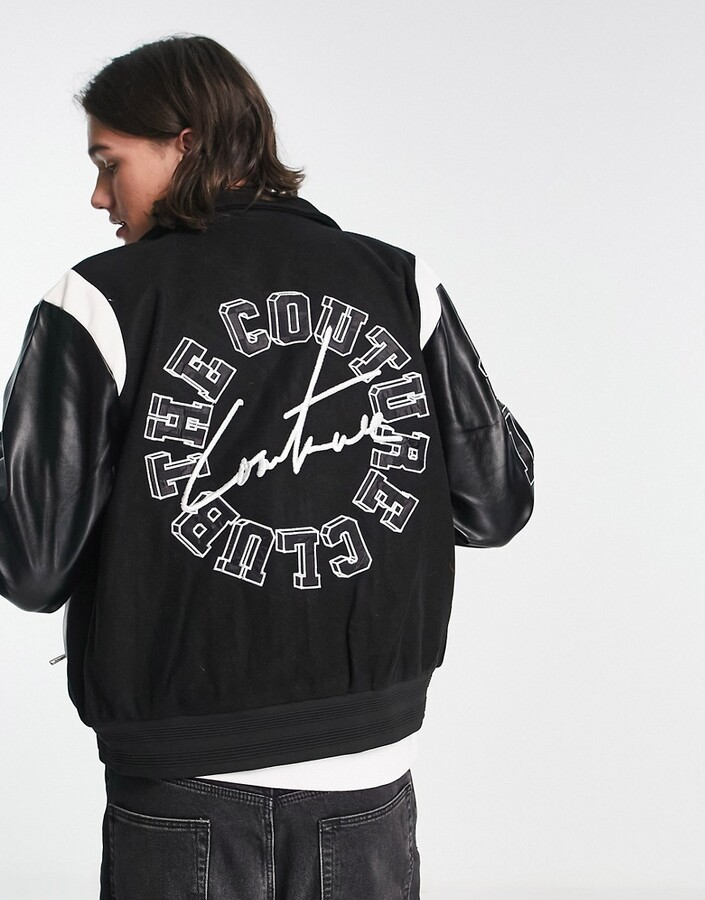 The Couture Club varsity jacket in black with logo print and checkerboard  design - ShopStyle