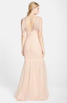 Thumbnail for your product : Amsale Drape Shoulder Tulle Mermaid Gown