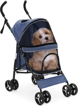 MoNiBloom 4-Wheel Pet Stroller For Small Dogs - Foldable, With Sun Cover, Storage Bag, Holds Up To 22 Lbs
