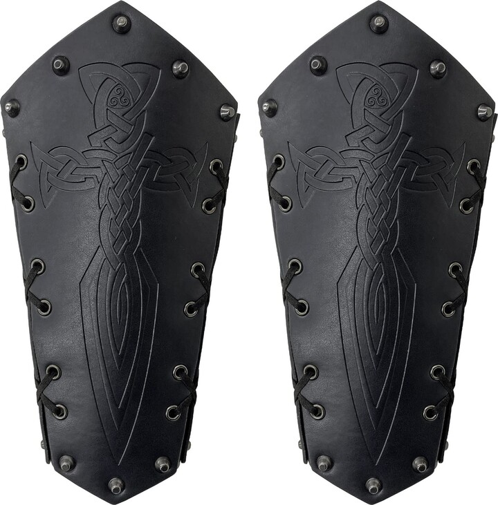COSFAN 2 Pcs Medieval Bracers Viking Leather Arm Guards Sword Embossed  Gauntlet Cuff Vintage Archery Wristband for LARP Halloween (Black) -  ShopStyle Artwork