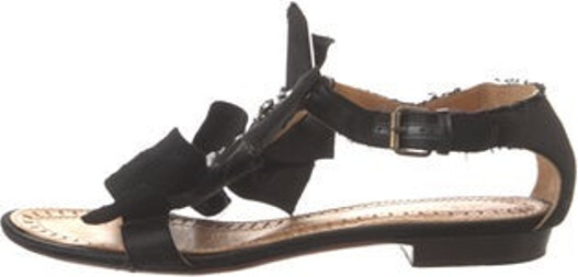 Lanvin Satin Gladiator Sandals Black Sequin & Crystal Accents Multistrap & Buckle Closure at Ankles Designer