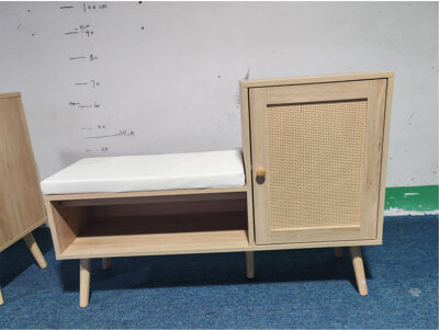 2-In-1 Shoe Storage Bench, Natural Rattan Shoe Cabinet With 2 Adjustable Shelves And Removable Seat Cushion, Modern Entryway Bench, Shoe Storage Organ