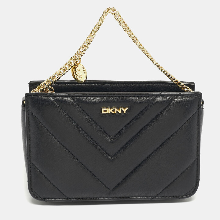 DKNY Black Leather Veronica Chain Clutch