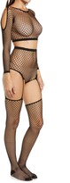 Thumbnail for your product : Hauty Fishnet Long Sleeve Crop Top & Pantyhose Set