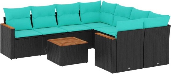 VidaXL vidaXL9PiecePatioSofaSetwithCushionsBlackPolyRattan