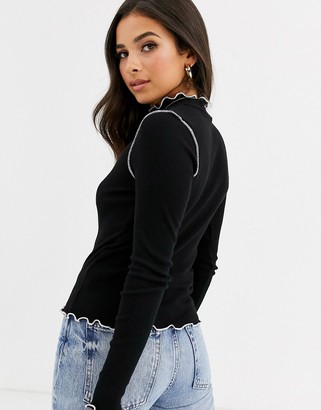 ASOS DESIGN high neck top with contrast stitching in black