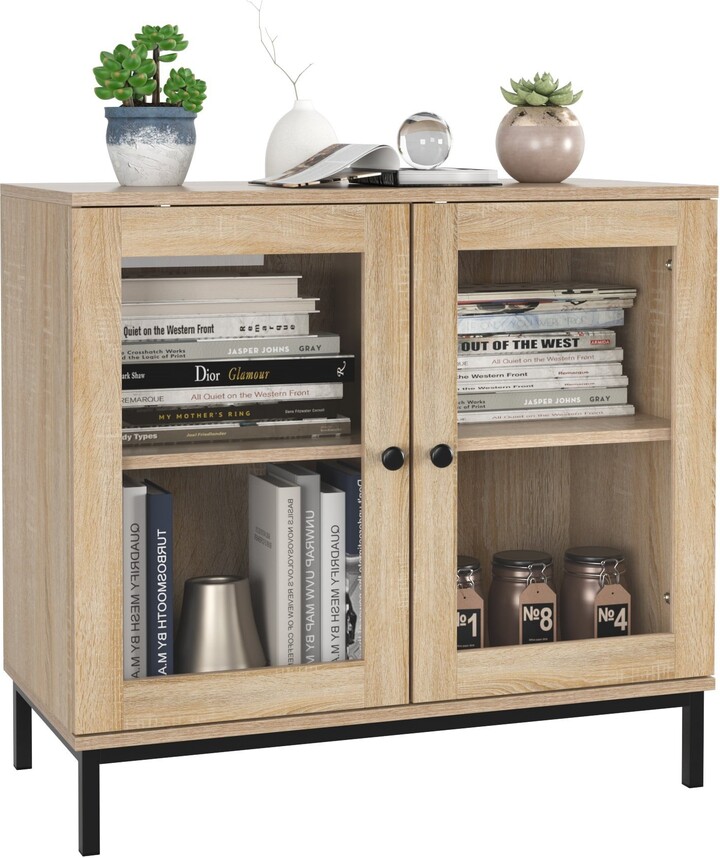 Howcool Wide Accent with Glass Doors, Adjustable Shelves