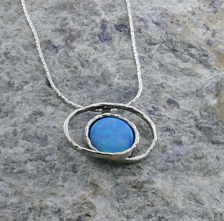 Etsy Spira Unique Handcrafted 925 Sterling Silver Blue Opal Rope Pendant Chain Gemstone Necklace Boho Chic