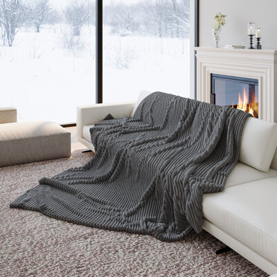 Novilla 2 Pcs Fleece Blanket,3D Ribbed Jacquard Soft and Warm Decorative Fuzzy Blankets
