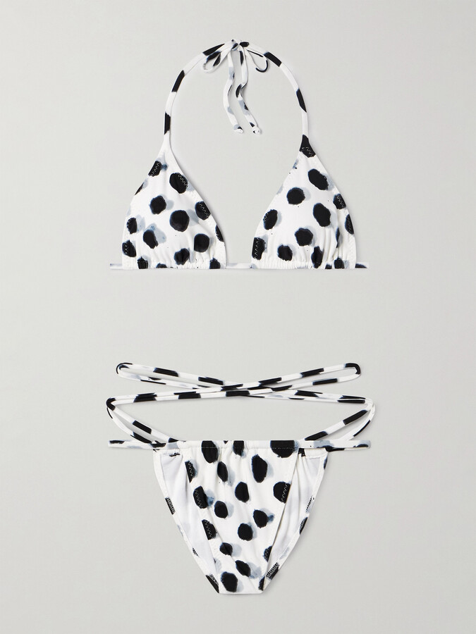Norma Kamali Polka-dot Triangle Halterneck Bikini - Multi