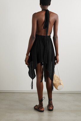 CARAVANA + Net Sustain Chuj Leather-trimmed Cotton-gauze Mini Dress - Black