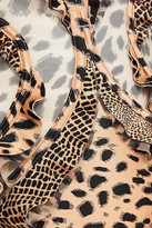 Thumbnail for your product : Zimmermann Allia Circular Frill Mesh-paneled Leopard-print Halterneck Swimsuit
