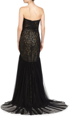 Badgley Mischka Strapless Lace Gown, Black/Gown