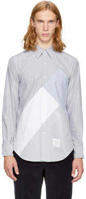 Thom Browne Navy Directional Patchwork Point Collar Shirt