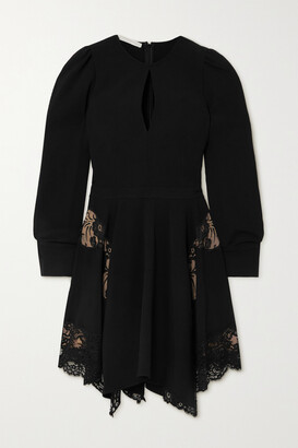 Stella McCartney + Net Sustain Celeste Asymmetric Lace-paneled Cady Mini Dress - Black