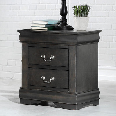 Darby Home Co Solid Pine Nightstand With 2 Drawers – Dark Gray Finish For Rustic Or Contemporary Spaces