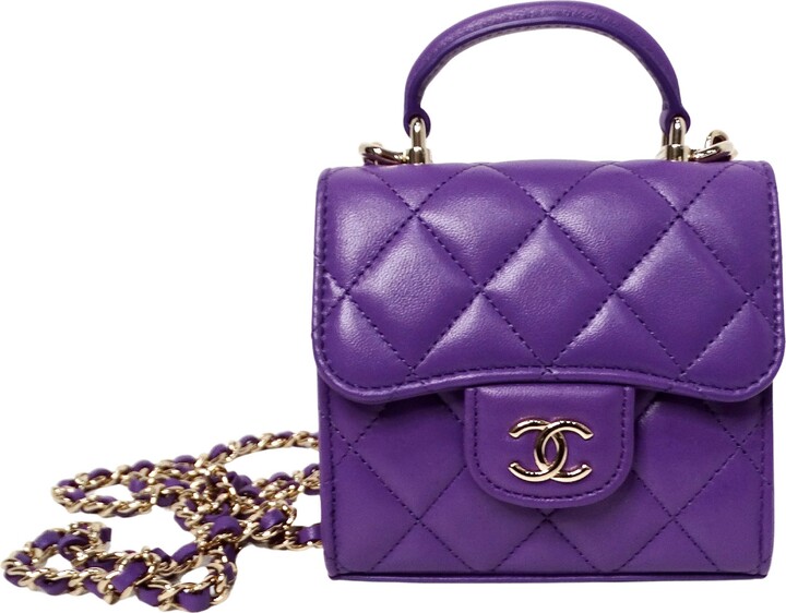 Chanel Purple Lambskin Quilted Leather Mini Kelly Bag With Mirror