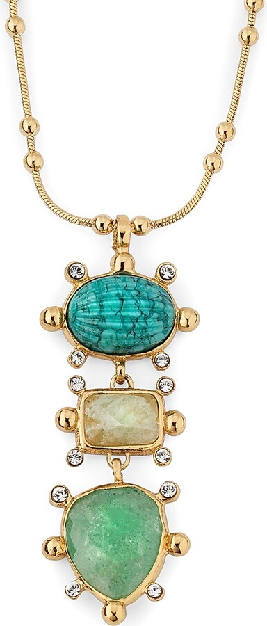 Gas Bijoux Women's Tiki 24K-Gold-Plated, Turquoise & Rhinestone Pendant Necklace - Green