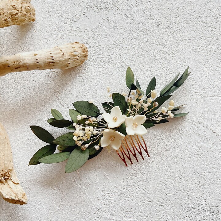 Etsy Eucalyptus & Porcelain Flower Hair Comb Boho Bridal Accessories