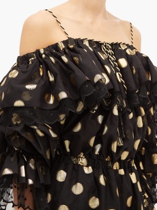Dundas Off-the-shoulder Polka-dot Silk-blend Mini Dress - Black Gold