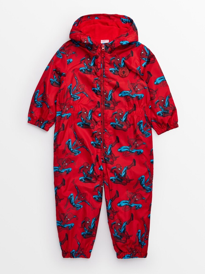 Disney Marvel Red Spider-Man Print Red Fleece Lined Puddlesuit (3-4 ...