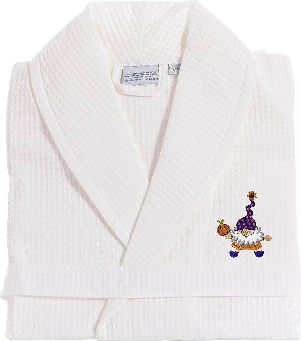 Linum Home Textiles Adult 100% Turkish Cotton Waffle Weave Embroidered Bathrobe - Halloween Gnomes