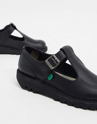 Kickers Kick T flat leather t-bar shoes in black