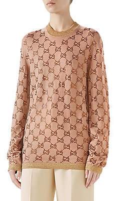 Gucci Women's Long Sleeve Fine Wool GG Crystal Knit Pullover
