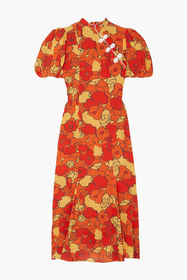 De La Vali Bluebell Appliquéd Floral-print Silk-georgette Midi Dress