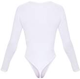 Thumbnail for your product : PrettyLittleThing Basic White V Neck Long Sleeve Bodysuit