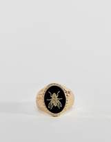 Thumbnail for your product : ASOS Design Plus Signet Ring In Black And Gold With Insect