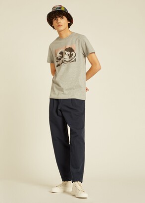 Paul Smith Men's Slim-Fit Grey Marl 'Ocean Monkey' Print Organic-Cotton T-Shirt