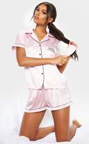 Thumbnail for your product : PrettyLittleThing Pink Satin Bride Squad Pj Set