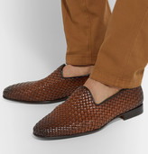 Thumbnail for your product : Santoni Woven Burnished-Leather Loafers