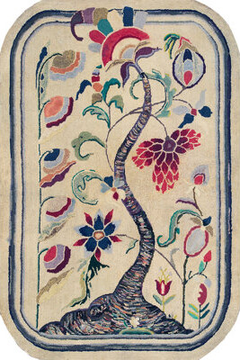 Rugs On Net Ivory Artistic Antique Folk Art Tree Of Life Design American Hooked Rug