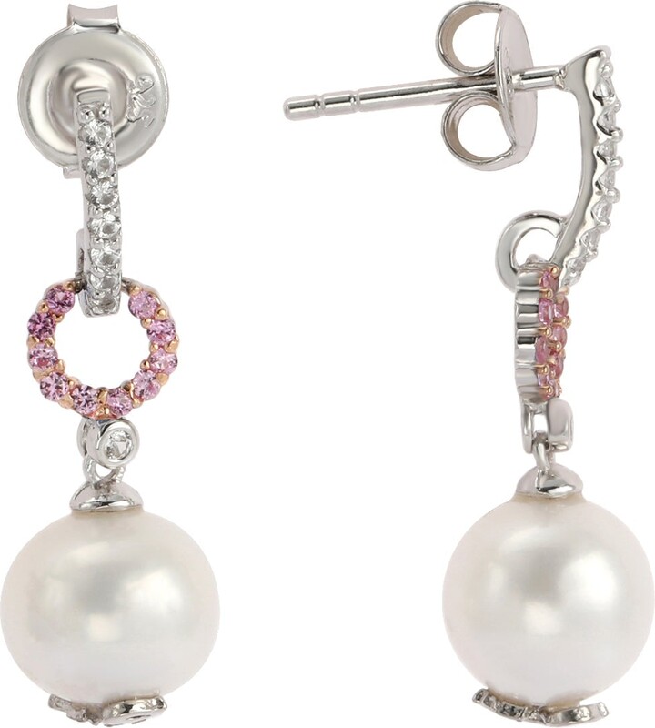 Suzy Levian Sterling Silver Pearl & Pink Sapphire Dangle Earrings