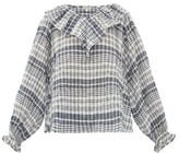 Thumbnail for your product : Belize - Daphne Ruffle-neck Checked Cotton-blend Blouse - Navy White