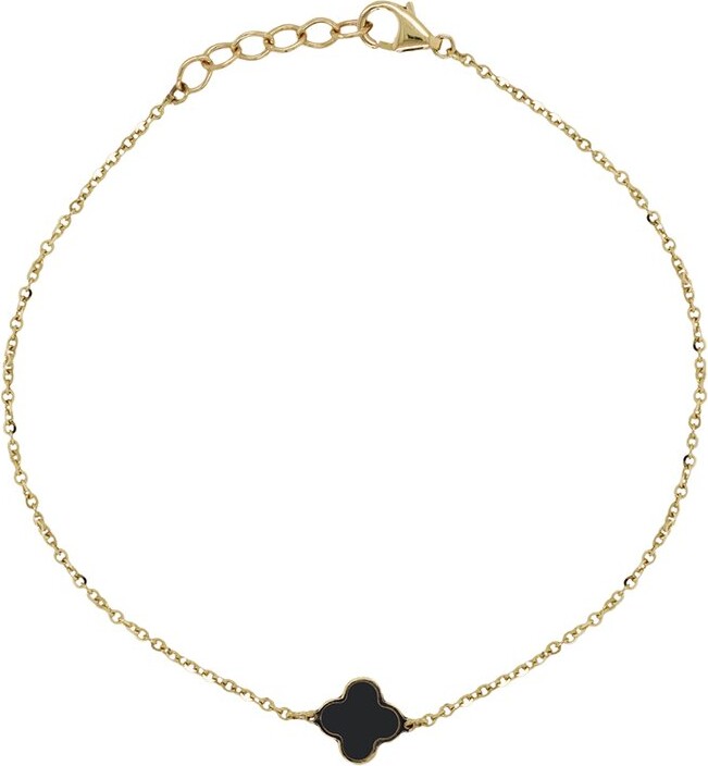 Italian Gold 14K Onyx Clover Bracelet